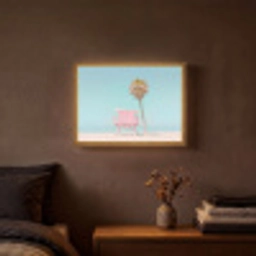 Palmboom - Strandhuis - Roze Light Box met batterij (Wandlamp) middel -sfeer4
