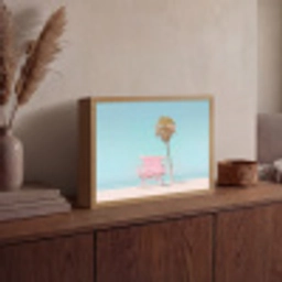 Palmboom - Strandhuis - Roze Light Box met batterij (Wandlamp) middel -sfeer2