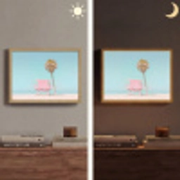 Palmboom - Strandhuis - Roze Light Box met batterij (Wandlamp) middel -sfeer3
