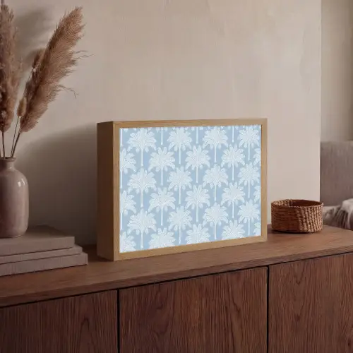 Palmboom - Modern - Blauw Light Box met batterij (Wandlamp) middel 907 -sfeer2