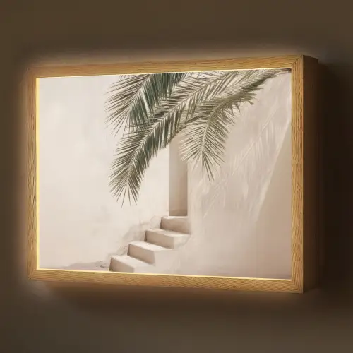 Palmboom - Schaduw - Trap - Beige Light Box met batterij (Wandlamp) middel -z3d_website