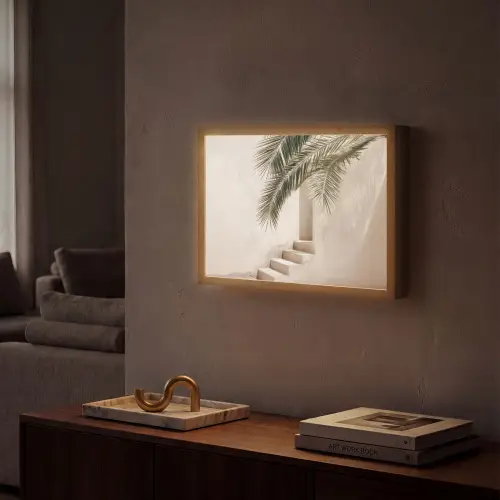 Palmboom - Schaduw - Trap - Beige Light Box met batterij (Wandlamp) middel -sfeer1