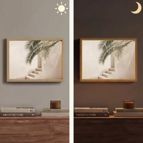 Palmboom - Schaduw - Trap - Beige Light Box met batterij (Wandlamp) middel -sfeer3