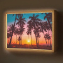 Palmboom - Zonsondergang - Horizon - Strand - Oranje - Roze Light Box met batterij (Wandlamp) middel -z3d_website