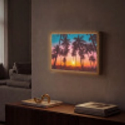 Palmboom - Zonsondergang - Horizon - Strand - Oranje - Roze Light Box met batterij (Wandlamp) middel -sfeer1