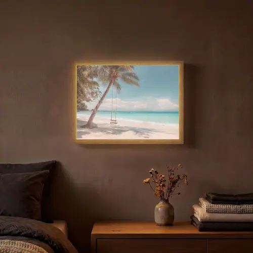 Palmboom - Schommel - Strand - Lucht Light Box met batterij (Wandlamp) middel -sfeer4