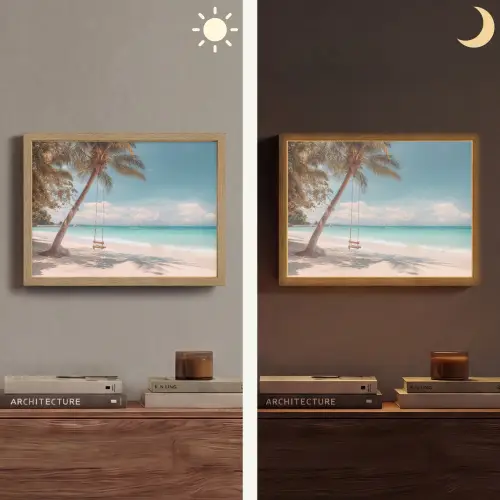 Palmboom - Schommel - Strand - Lucht Light Box met batterij (Wandlamp) middel -sfeer3