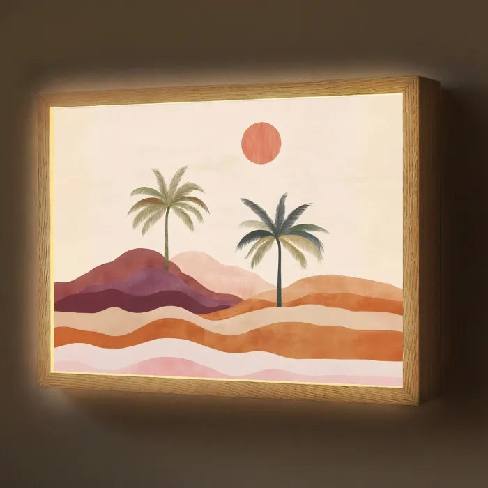 Palmbomen - Abstract - Zon - Heuvels Light Box met batterij (Wandlamp) middel -z3d_website