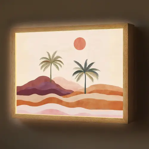 Palmbomen - Abstract - Zon - Heuvels Light Box met batterij (Wandlamp) middel -z3d_website