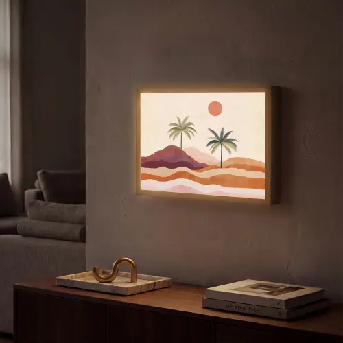Palmbomen - Abstract - Zon - Heuvels Light Box met batterij (Wandlamp) middel -sfeer1