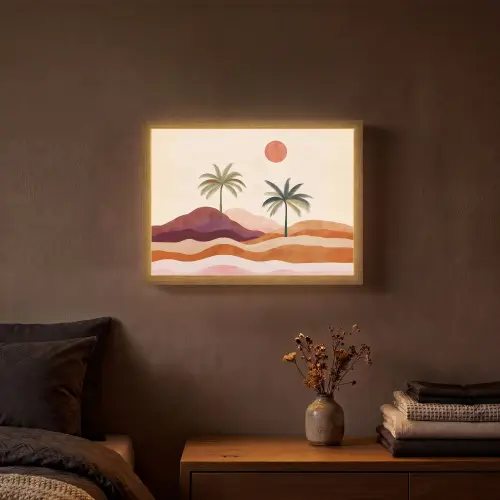 Palmbomen - Abstract - Zon - Heuvels Light Box met batterij (Wandlamp) middel -sfeer4