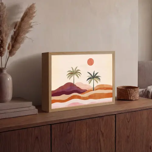 Palmbomen - Abstract - Zon - Heuvels Light Box met batterij (Wandlamp) middel -sfeer2
