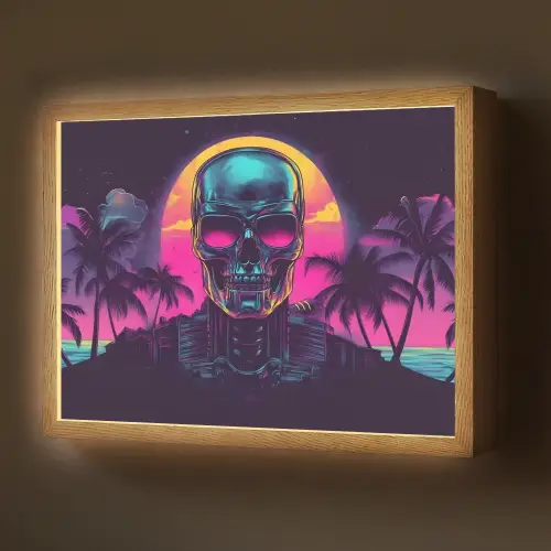 Palmbomen - Hoofd - Metallic - Zonsondergang Light Box met batterij (Wandlamp) middel -z3d_website