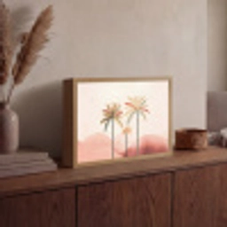 Palmbomen - Heuvels - Minimalistisch - Zachtroze Light Box met batterij (Wandlamp) middel -sfeer2
