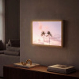 Palmbomen - Paars - Wolken - Lucht Light Box met batterij (Wandlamp) middel -sfeer1