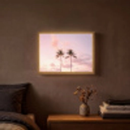 Palmbomen - Paars - Wolken - Lucht Light Box met batterij (Wandlamp) middel -sfeer4