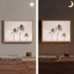 Palmbomen - Zonsondergang - Roze Light Box met batterij (Wandlamp) middel -sfeer3