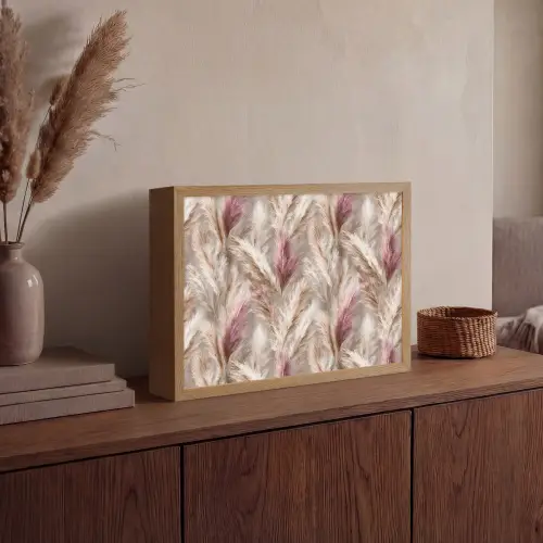 Pampasgras - Pluizig - Kleurrijk Light Box met batterij (Wandlamp) middel 907 -sfeer2