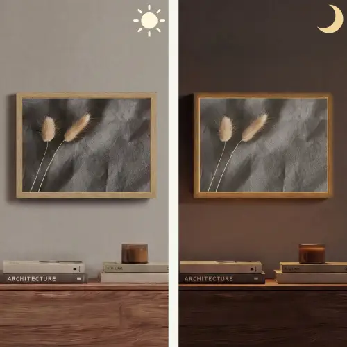 Pampasgras - Pluim - Zwart - Beige Light Box met batterij (Wandlamp) middel -sfeer3