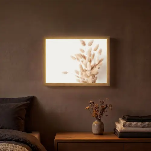 Pampasgras - Pluim - Wit - Beige Light Box met batterij (Wandlamp) middel -sfeer4