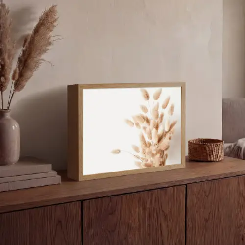 Pampasgras - Pluim - Wit - Beige Light Box met batterij (Wandlamp) middel -sfeer2