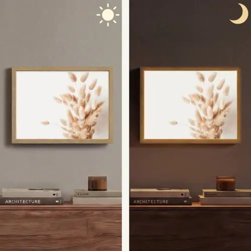Pampasgras - Pluim - Wit - Beige Light Box met batterij (Wandlamp) middel -sfeer3