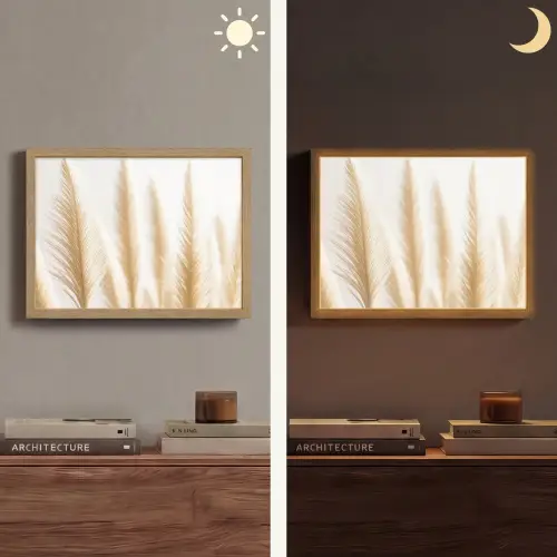 Pampas gras - Pluimen - Beige - Natuur Light Box met batterij (Wandlamp) middel -sfeer3