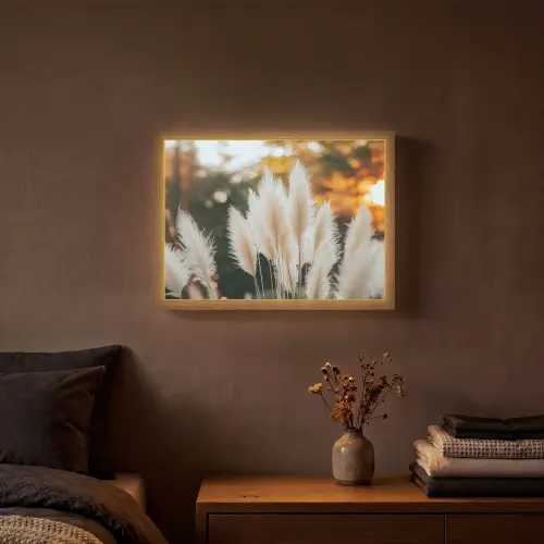 Pampasgras - Pluimen - Sierlijk Light Box met batterij (Wandlamp) middel -sfeer4