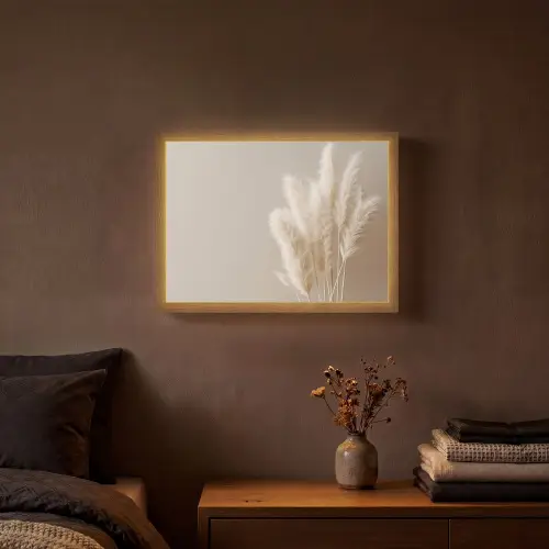Pampasgras - Pluimen - Pastel - Wit Light Box met batterij (Wandlamp) middel -sfeer4