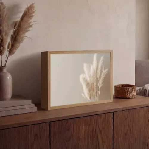 Pampasgras - Pluimen - Pastel - Wit Light Box met batterij (Wandlamp) middel -sfeer2