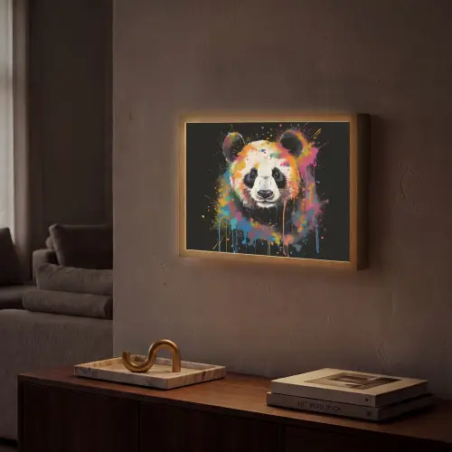 Panda - Graffiti - Dieren - Zwart - Kleuren Light Box met batterij (Wandlamp) middel -sfeer1