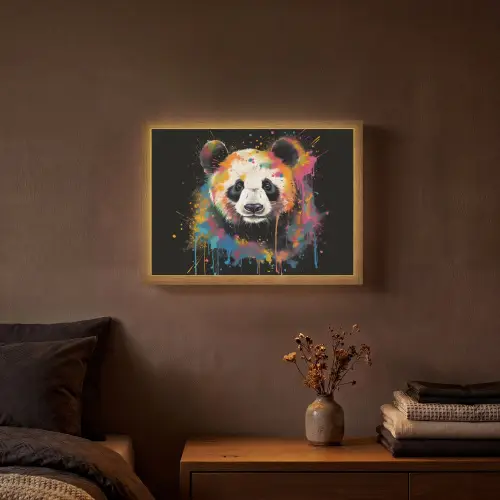 Panda - Graffiti - Dieren - Zwart - Kleuren Light Box met batterij (Wandlamp) middel -sfeer4