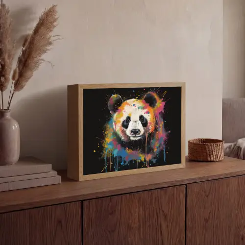 Panda - Graffiti - Dieren - Zwart - Kleuren Light Box met batterij (Wandlamp) middel -sfeer2