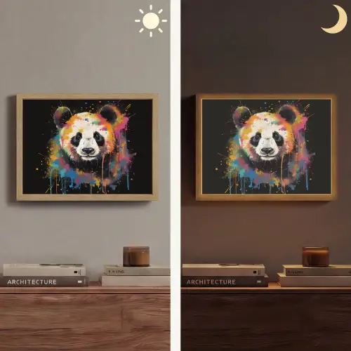 Panda - Graffiti - Dieren - Zwart - Kleuren Light Box met batterij (Wandlamp) middel -sfeer3
