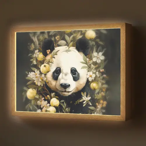Panda - Pandabeer - Wilde dieren - Natuur - Bloemen Light Box met batterij (Wandlamp) middel -z3d_website