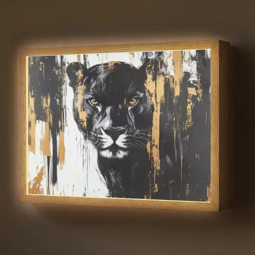 Panter - Zwart - Abstract - Verfstreken Light Box met batterij (Wandlamp) middel -z3d_website