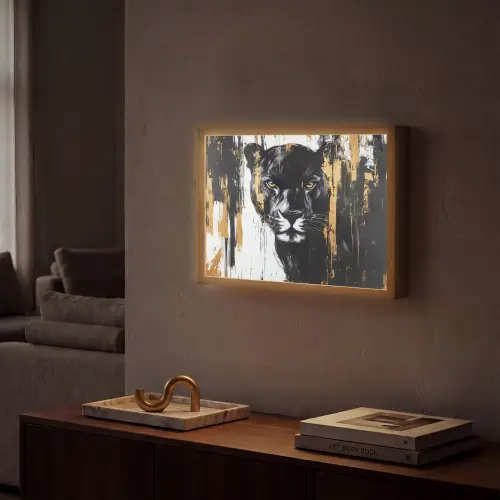 Panter - Zwart - Abstract - Verfstreken Light Box met batterij (Wandlamp) middel -sfeer1