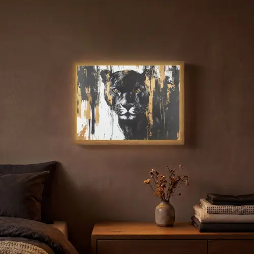 Panter - Zwart - Abstract - Verfstreken Light Box met batterij (Wandlamp) middel -sfeer4