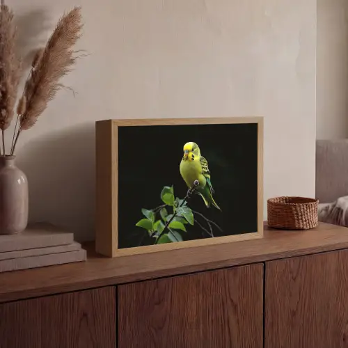 Parkiet - Tak - Bladeren - Geel Light Box met batterij (Wandlamp) middel -sfeer2