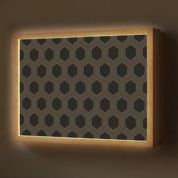Parallel - Goud - Zwart - Bijenraatmotief Light Box met batterij (Wandlamp) middel 907 -z3d_website