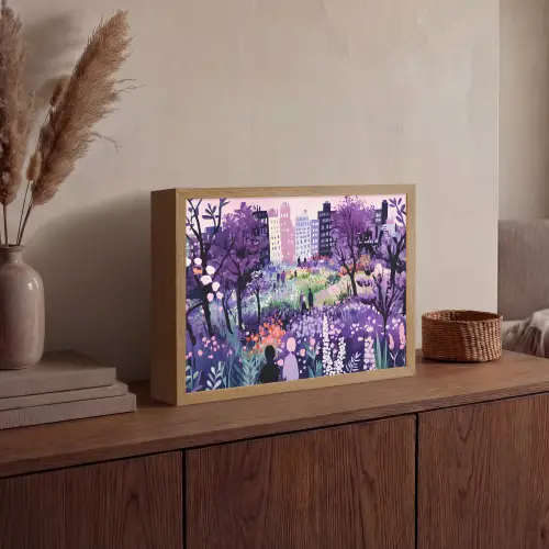 Park - Bomen - Bloemen - Gebouwen Light Box met batterij (Wandlamp) middel -sfeer2