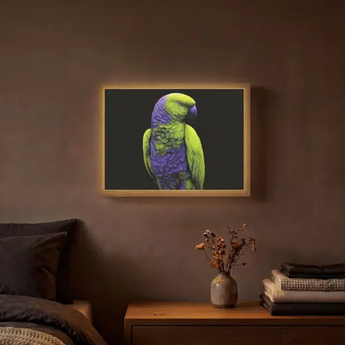 Papegaai - Veren - Opvallend - Groen Light Box met batterij (Wandlamp) middel -sfeer4