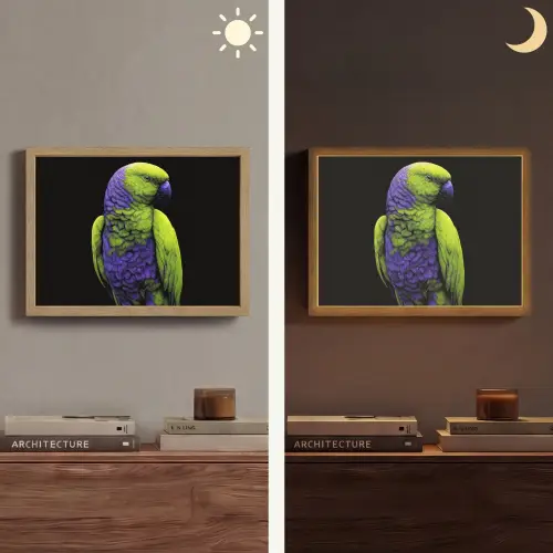 Papegaai - Veren - Opvallend - Groen Light Box met batterij (Wandlamp) middel -sfeer3