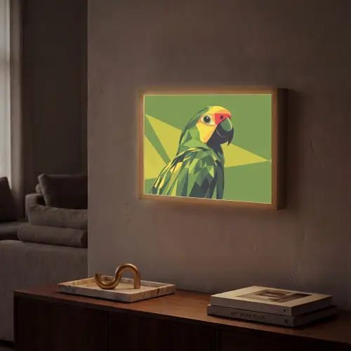 Papegaai - Groen - Snavel - Abstract Light Box met batterij (Wandlamp) middel -sfeer1