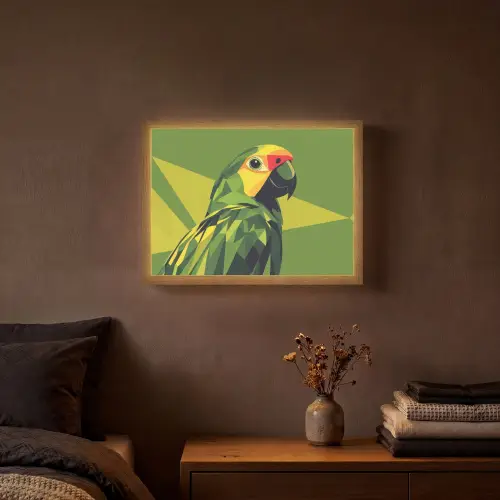 Papegaai - Groen - Snavel - Abstract Light Box met batterij (Wandlamp) middel -sfeer4