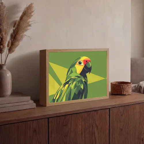 Papegaai - Groen - Snavel - Abstract Light Box met batterij (Wandlamp) middel -sfeer2