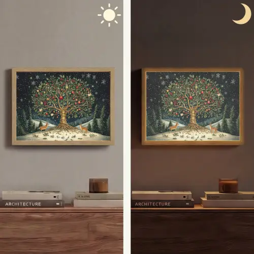 Feestboom - Winterhemel - Kleurrijk Light Box met batterij (Wandlamp) middel -sfeer3