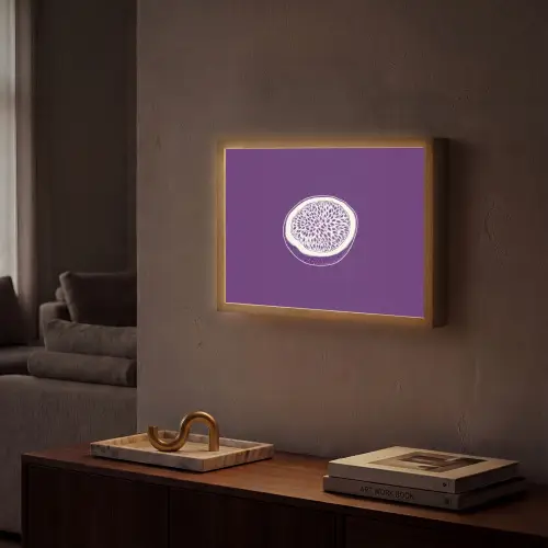 Passievrucht - Zaadjes - Paars - Minimalistisch Light Box met batterij (Wandlamp) middel -sfeer1