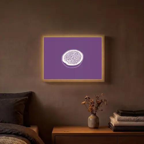 Passievrucht - Zaadjes - Paars - Minimalistisch Light Box met batterij (Wandlamp) middel -sfeer4