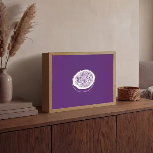 Passievrucht - Zaadjes - Paars - Minimalistisch Light Box met batterij (Wandlamp) middel -sfeer2